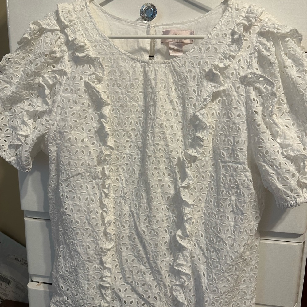 Rachel parcell white cotton ruffle eyelet blouse